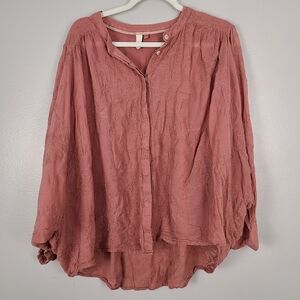 Anthropologie Pilcro Mauve Pink Cotton Floral Embroidered Button-up Batwing Top
